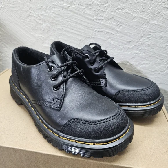Dr. Martens Junior 1461 Overlay Leather Shoes In Black - Picture 8 of 11